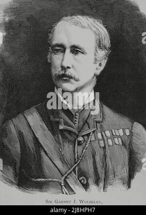 Garnet Joseph Wolseley (1833-1913). Capo Generale dell'Esercito Inglese durante la rivolta nazionalista in Egitto, 1882. Incisione. Foto Stock