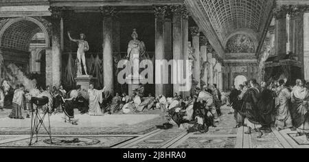 Impero Romano. Roma. 'Bagni di Caracalla'. Incisione di vela nel 1882, dopo un dipinto del pittore spagnolo Virgilio Mattoni (1842-1923). Foto Stock