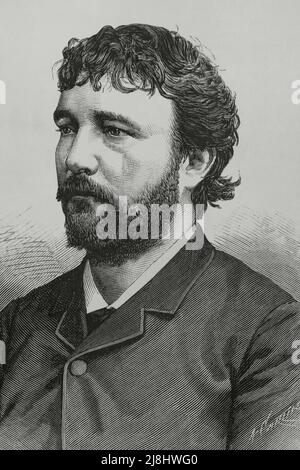 Angelo Massini (1844-1926). Tenore italiano. Verticale. Incisione di Carretero, 1882. Foto Stock