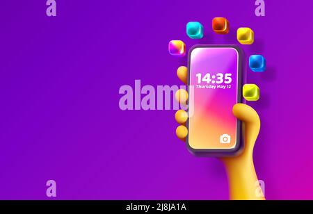 Schermo dello smartphone, icone di rete simulate. Illustrazione vettoriale Illustrazione Vettoriale