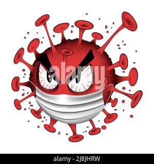 Illustrazione vettoriale di un virus arrabbiato in maschera facciale. EPS10. Illustrazione Vettoriale
