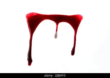 Un sangue sparso. Un sangue che scorre verso il basso. Modello sanguinoso. I concetti di sangue possono essere utilizzati nella progettazione Foto Stock