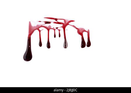 Un sangue sparso. Un sangue che scorre verso il basso. Modello sanguinoso. I concetti di sangue possono essere utilizzati nella progettazione Foto Stock