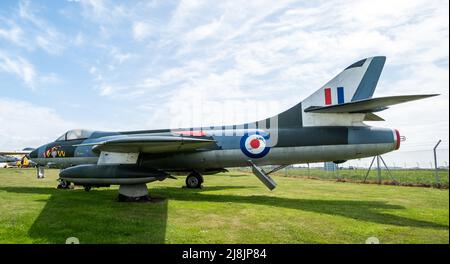 Norwich, Norfolk, Regno Unito – Maggio 14 2022. Aereo militare Hawker Hunter F.MK51 a terra Foto Stock