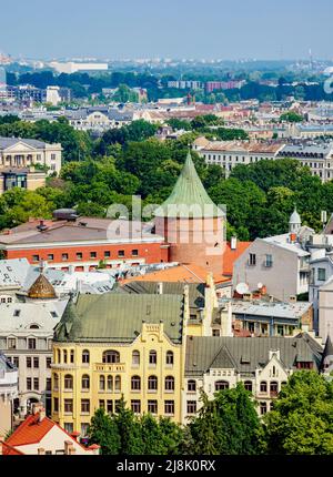 Riga, Lettonia Vista verso la casa del gatto e la torre della polvere, riga, Lettonia Foto Stock