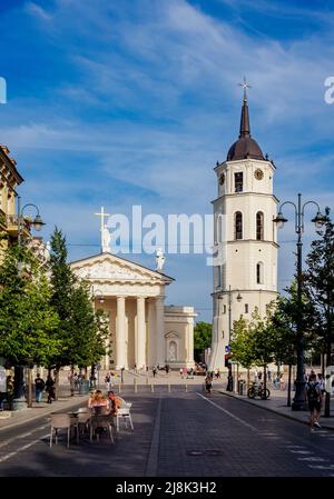 Viale Gediminas, Basilica Cattedrale di San Stanislao e San Ladislao e Campanile, Città Vecchia, Vilnius, Lituania Foto Stock