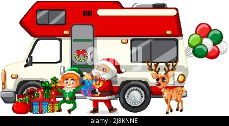 Santa furgone alla consegna regali illustrazione di Natale Illustrazione Vettoriale