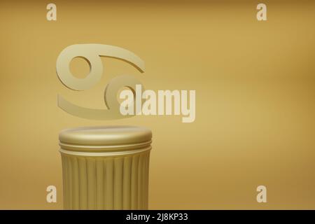 Belle illustrazioni astratte Golden zodiac cancro icone simbolo su una colonna d'oro e sfondo meraviglioso. 3d illustrazione del rendering. Sfondo Foto Stock