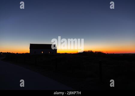 Stazione di salvataggio della vita vecchia al mattino presto, Spiekeroog, Germania Foto Stock