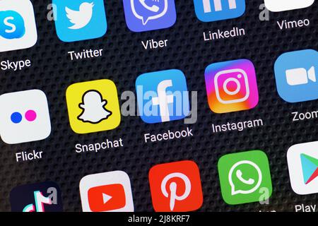 Social Media Le icone delle app su uno Smartphone Foto Stock