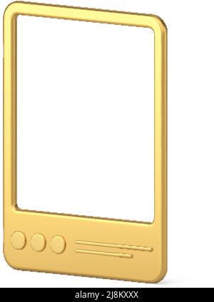Golden social madia post frame 3D illustrazione vettoriale realistica. Costoso computer portatile wireless dispositivi elettronici tecnologia di navigazione sito web se Illustrazione Vettoriale
