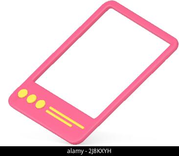 Rosa sociale madia post frame 3D icona vettore illustrazione. Vista frontale computer portatile elettronico smartphone touchscreen navigazione internet in remoto co Illustrazione Vettoriale