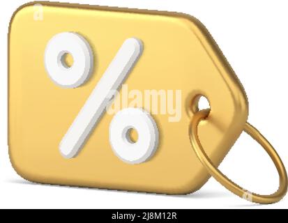 Costoso metallo dorato corda percentuale orizzontale diagonale appesa 3D icona realistico modello illustrazione vettoriale. Financ. Etichetta business di lusso Illustrazione Vettoriale