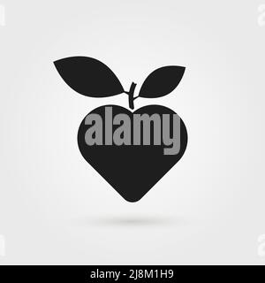 cuore nero con logo foglia semplice Illustrazione Vettoriale