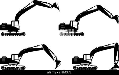 Illustrazione dettagliata di escavatori, attrezzature pesanti e macchinari Illustrazione Vettoriale