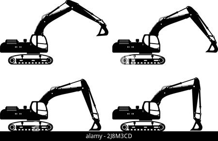 Illustrazione dettagliata di escavatori, attrezzature pesanti e macchinari Illustrazione Vettoriale