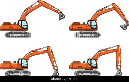 Illustrazione dettagliata di escavatori, attrezzature pesanti e macchinari Illustrazione Vettoriale