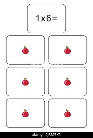 Tabella di moltiplicazione di 1. Scheda matematica con un esempio, disegno. Quadrato di moltiplicazione, illustrazione vettoriale. Prodotto stampato, striscione, tabella per Illustrazione Vettoriale