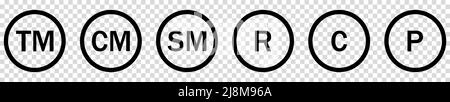 Simboli dei marchi registrati. Illustrazione vettoriale isolata su sfondo trasparente Illustrazione Vettoriale