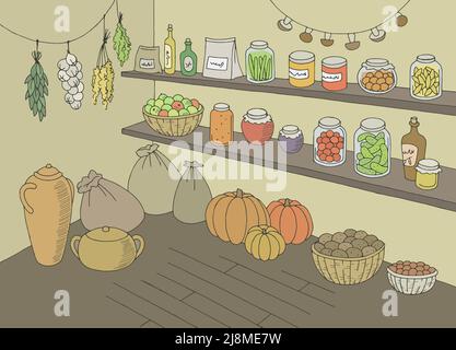 Dispensa interno di stoccaggio colore grafico schizzo vettore illustrazione Illustrazione Vettoriale