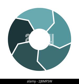 Icona di circolazione del ciclo di vita con 5 frecce. Infografo a rotazione con cinque parti spesse. Turchese caldo menta verde cerchio infografica. Illustrazione vettoriale piatta. Illustrazione Vettoriale