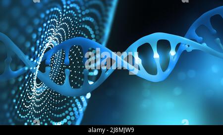 Elica del DNA. Tecnologie innovative nello studio del genoma umano. Intelligenza artificiale nella medicina del futuro. 3D DNA illustrativo Foto Stock