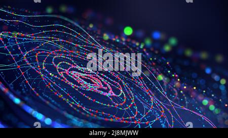 Big data, campo digitale, sistemi di comunicazione wireless. Tecnologie aziendali e digitali. Flusso di dati in un sistema sicuro. Analisi e strategia Foto Stock