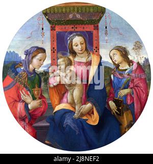 La Vergine col Bambino con la Maddalena e Santa Caterina d'Alessandria di Raffaellino del Garbo (c.1470-1524), tempera su tela trasferita dal legno, c.. 1510 Foto Stock
