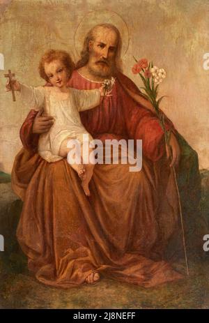 San Giuseppe col Bambino - olio su tela - Ferdinando Folchi - ultimo quarto del XIX secolo - Radda in Chianti (si) ,Italia,chiesa di S.Niccolò Foto Stock