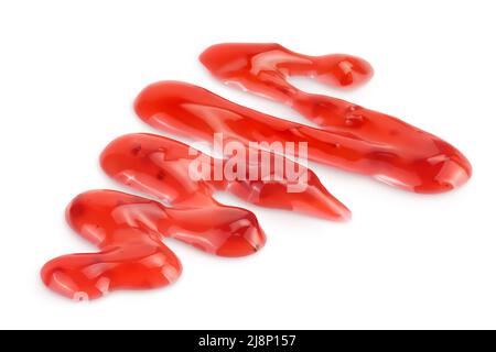Marmellata di fragole rosse isolata su sfondo bianco con percorso di taglio e profondità di campo completa Foto Stock