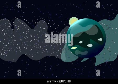 Pianeta nello spazio sullo sfondo di stelle e nebulose Illustrazione Vettoriale