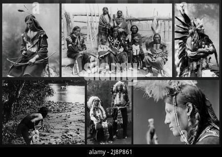 Alcune foto storiche del popolo fiero Sioux la popolazione nativa americana che viveva nelle grandi pianure centrali degli Stati Uniti e del Canada Foto Stock