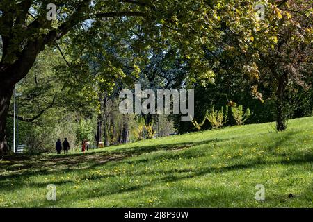 Passeggiata nel parco durante la primavera a Norrkoping, Svezia da parte di persone irriconoscibili Foto Stock