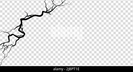 Crepa su calcestruzzo o terreno a causa di invecchiamento o siccità. Fessura isolata su sfondo trasparente. Illustrazione vettoriale monocromatica Illustrazione Vettoriale