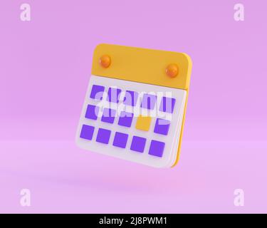 3d icona del calendario. Concetto di pianificazione, gestione, appuntamento o data anniversario. 3d rendering di alta qualità su sfondo viola. Foto Stock