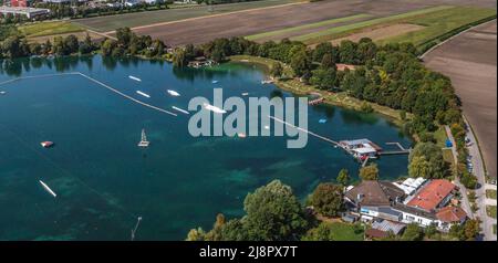 Vista aerea del Friedberger Baggersee Foto Stock