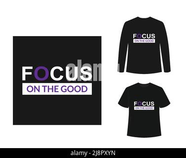 Concentratevi sulla buona t-shirt con un mockup camicia nera. Vista frontale. Modello di illustrazione vettoriale. Illustrazione Vettoriale