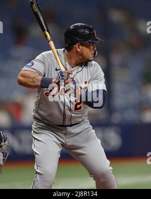 San Pietroburgo, Florida. USA; Detroit Tigers primo baseman Miguel Cabrera (24) si prepara a colpire durante una partita di baseball della Major League contro la Tampa Bay Ra Foto Stock