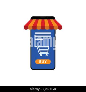 Carrello online per cellulari Acquista ora Illustrazione Vettoriale