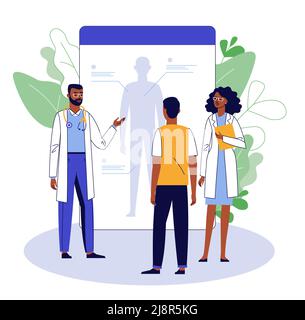 Concetto di consultazione medica online con medici neri. Illustrazione Vettoriale