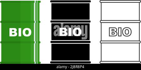 Diversi barili metallici per sostanze liquide, liquidi, biocarburanti. Illustrazione vettoriale Illustrazione Vettoriale