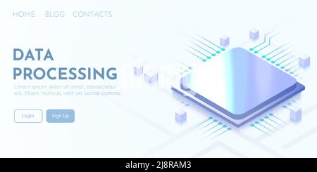 Background CPU o microprocessore. Industria elettronica o concetto di intelligenza artificiale. Modello di pagina di destinazione Illustrazione Vettoriale
