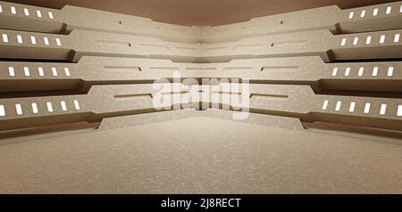 Showroom industriale elegante dimmed Dark Banner sfondo sfondo SciFi Concept 3D rendering Foto Stock
