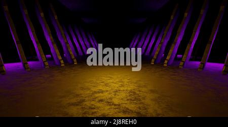 Alien SciFi metallizzato lucido o grungy metallo realtà virtuale costruzione Spotlight marrone o oro Banner sfondo sfondo sfondo futuristico architettura 3 Foto Stock