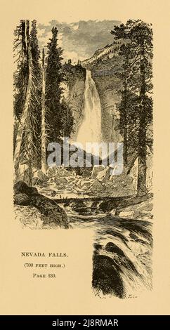 Nevada Falls (700 piedi di altezza) dal libro 'due anni in California ' di Mary Cone, Editore Chicago, S.C. Griggs e società 1876 Un residente di Marietta, Ohio, Mary Cone ha trascorso due anni in California nel 1870s. Due anni in California (1876) è più una guida che una storia in prima persona delle sue esperienze in Occidente. Tratta la storia, il clima, l'agricoltura e la geografia dello stato prima di passare alle sue regioni: La California meridionale (San Diego, Los Angeles, Santa Barbara), le valli di Sacramento e San Joaqun (con capitoli sui singoli ranch di Sacramento), il rosso della California settentrionale Foto Stock