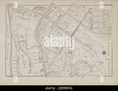 PIANO DI MANHATTAN ISLAND NEL 1908 (sezioni) dall'iconografia di Manhattan Island, 1498-1909 compilata da fonti originali e illustrata da riproduzioni di foto-intaglio di mappe importanti, piani, viste, E documenti in collezioni pubbliche e private - Volume 2 di Stokes, I. N. Phelps (Isaac Newton Phelps), 1867-1944 Editore New York : Robert H. Dodd 1915. Compresa la cartografia: Un saggio sullo sviluppo della conoscenza riguardante la geografia della costa orientale del Nord America; Manhattan Island e i suoi dintorni su mappe e grafici iniziali / da F.C. Wieder e I.N. Stokes Phelps. Il Manat Foto Stock