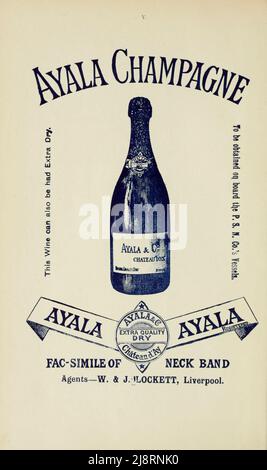 Ayala Champagne Advertising apparso nell'edizione 1895 della ' Pacific line guide to South America; contenente informazioni per viaggiatori e spedizionieri ai porti sulle coste est & ovest del Sud America ' Foto Stock