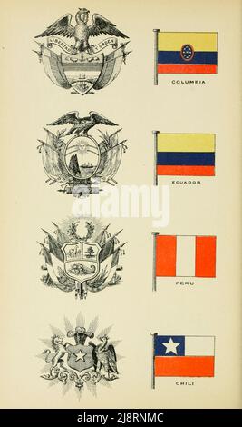 Coats of Arms and Flags of South American Republic served by Pacific Line Steamers Advertising apparso nell'edizione 1895 della ' Pacific line guide to South America; contenente informazioni per viaggiatori e spedizionieri ai porti sulle coste est e ovest del Sud America ' Foto Stock