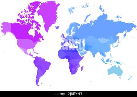 Mappa politica colorata del mondo. Illustrazione Vettoriale