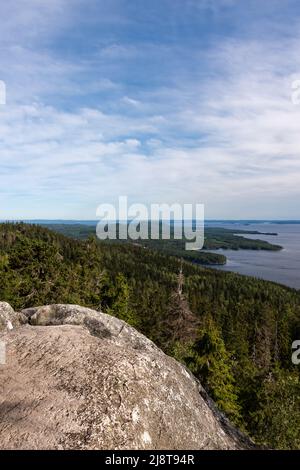 Vista sul paesaggio estivo dalla cima di Ukko-Koli nel Parco Nazionale di Koli, Finlandia Foto Stock